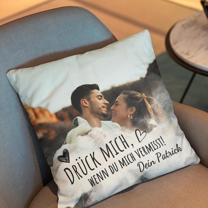 Парні подушки Love Faith Drück Mich 40x40 см – персоналізована диванна подушка з фото та іменем – подарунок для пари, для неї і нього