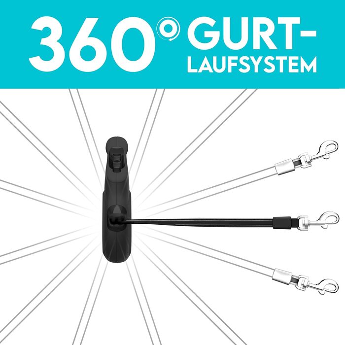 Extendable Dog Leash - 8m Retractable Leash for Small & Large Dogs - 50kg Weight Limit - Black