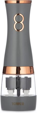 Електричні мельниці для солі та перцю Tower, працюють від батарейок, з регульованими керамічними жорнами, рожеві та рожеве золото T847004PNK (сірий)