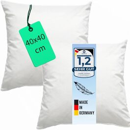 Подушка з натуральним пухом 40x40 см, 2 шт., наповнювач 350 г, чохол 100% бавовна, внутрішня подушка, сертифікат OEKO-TEX