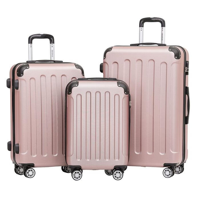 Чемодан Beibye з набором валіз (3 шт.) з твердим корпусом, XL-L-M, 20 кольорів (Розове золото)