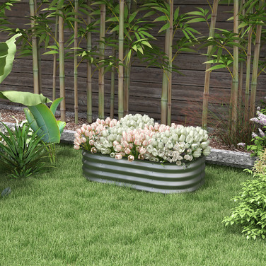 Outsunny Metal Raised Garden Bed 105x62x30cm Planting Box Vegetable Bed DIY Flower Box Open Bottom Herb Bed for Garden Balcony Silver