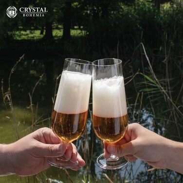 Кришталеві келихи Crystal Bohemia - набір 6 шт, об'єм 200 мл, стійкі до миття в посудомийній машині, елегантні, стійкі до подряпин - класичні келихи для шампанського та просекко, ідеальні для вечірок та як подарунок (Beer 380ml)