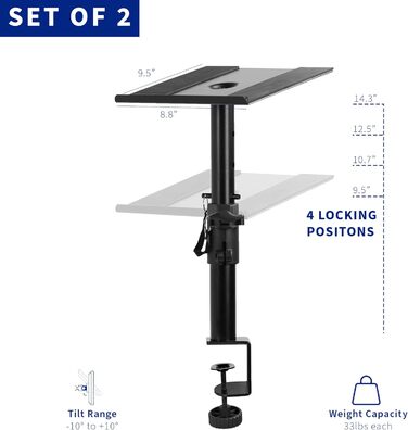 Настінний кріплення для динаміків VIVO, 2 шт, білий/чорний, регулювання висоти та нахилу, універсальне, для комп'ютера та книжкової полиці