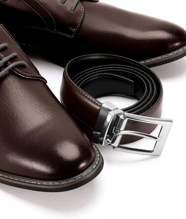 Чоловічий шкіряний ремінь CHAOREN, ремінь для чоловіків, реверсивний, чорний/коричневий, 32 мм, для костюма, бізнесу та формальних заходів (срібна блискавка, розмір пояса 108 см)