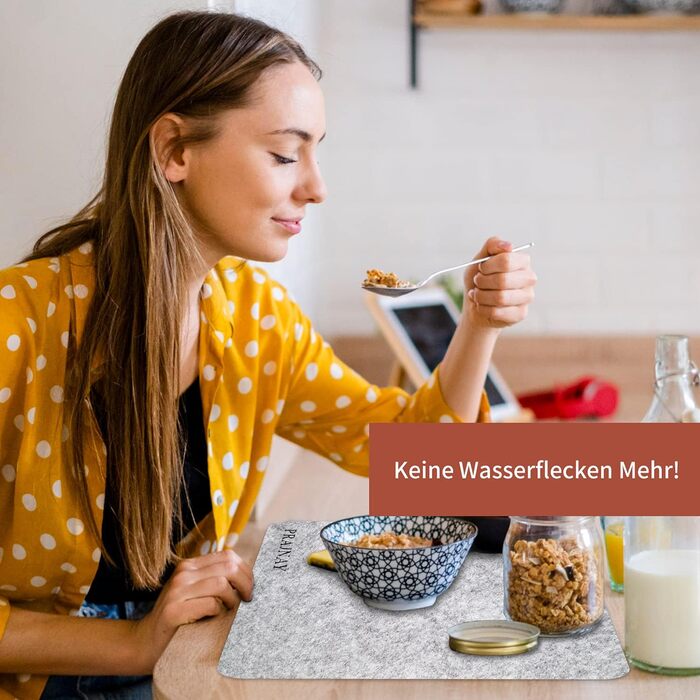 Felt Placemats Set of 22, Anthracite, with Felt Table Runner and Wipeable Glass Coasters + Small Placemats, Washable High-Quality Felt Table Sets Gray, Suitable for Kitchen Dining Table