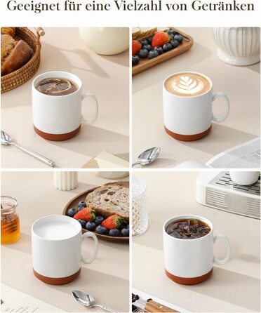 Набір кавових чашок MALACASA TARA Khakiweiß (4 шт.), 350 мл, кераміка, для кави, чаю, соку, лате, капучино, какао, безпечні для миття в посудомийній машині та використання в мікрохвильовці