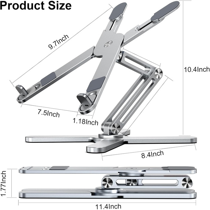 Регульована підставка для ноутбука LIENS, 360° обертання, ергономічна, для iPad, MacBook та ноутбуків до 40.6 см (16 дюймів) – срібна