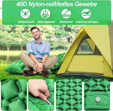 Isomatte HVIERO Саморозкладається, надувна, з насосом, для кемпінгу, туризму, рюкзака, зелена