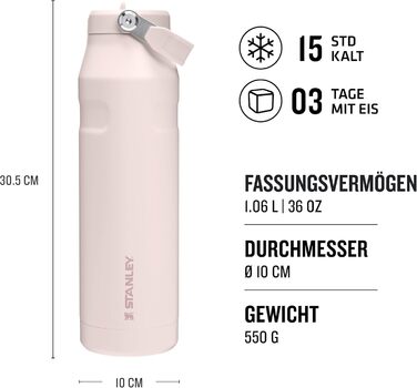 Фляга Stanley Flip Straw 2.0 з трубочкою 1.06L - термофляга, що охолоджує до 17 годин - 4 дні з льодом - BPA-free - без витоку - для тримачів стаканів - придатна для миття в посудомийній машині - Рожевий Кварц 1060 мл