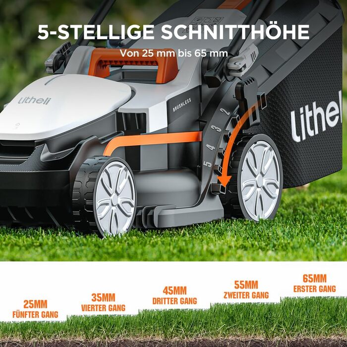 Litheli cordless lawn mower, 20V/33cm cutting width, up to 200 m², 30L collection box, 25-65 mm cutting height, incl. 4.0 Ah battery