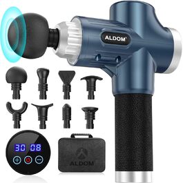 ALDOM Electric Massage Gun - Muscle Therapy Device with 30 Speed Settings & 8 Attachments - Blue