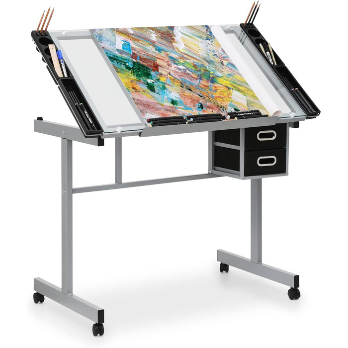 Adjustable Art Desk with Storage - Tiltable Drafting Table with Wheels - Multi-Purpose Craft Station