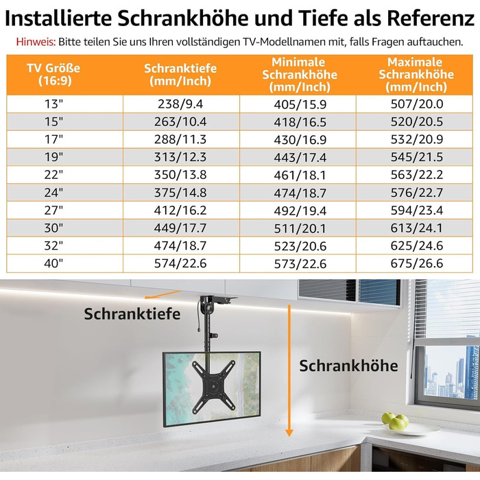 Кронштейн для телевізора та монітора ELIVED складаний, 14-42 дюйми, до 10 кг, VESA 200x200 мм, регульований, для шафи/похилого даху EV3030