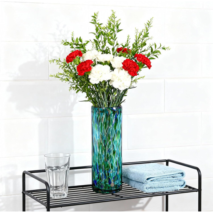 Скляна ваза 22,9 см блакитно-зелена, ручної роботи, сучасний дизайн, для квітів та декору, ідеально для дому та офісу