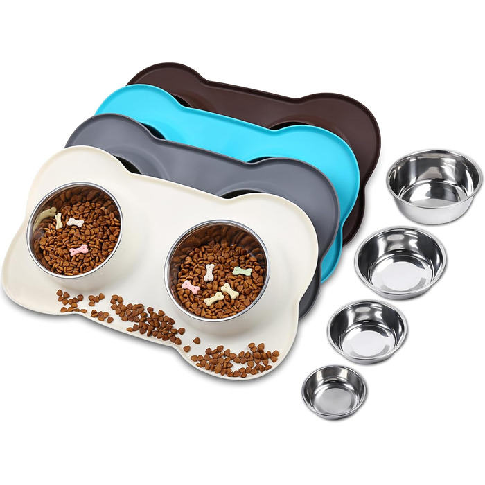 Миска для собак VIVAGLORY Splashfree - не розливається, з нержавіючої сталі та силіконовим килимком, 1310 мл, для кемпінгу, колір слонова кістка