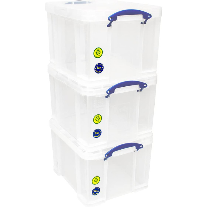 Really Useful 35C Plastic Storage Box - Lightweight, Robust, Stackable - 35 Liters - 480 x 390 x 310 mm - Transparent
