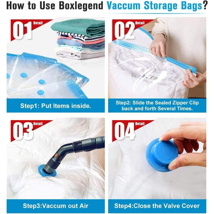 BoxLegend Vacuum Bags, 15-Piece Storage Bags, Travel Bags, Thicker Vacuum Clothes Bags 1XXL+2XL+5L+5M+2S Reusable for Clothing, Comforters, Bedding, Pillows, Wool Blankets, Curtains