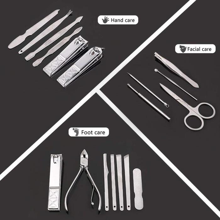 Набір для манікюру та педикюру 18 предметів у рожевому чохлі з шкіри