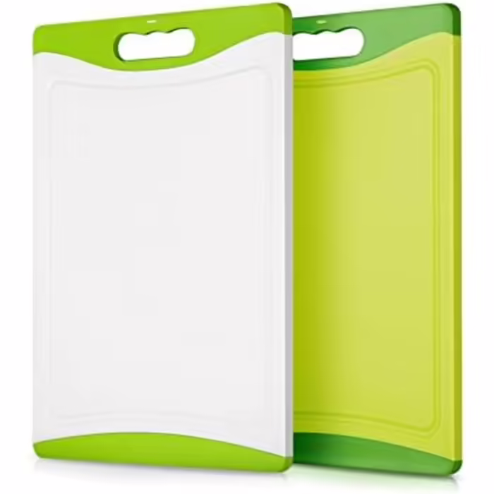 Cutting board, double-sided, BPA-free, antibacterial plastic kitchen boards, dishwasher-safe breakfast boards, chopping boards, antibacterial, juice groove & handle, colorful (Green + light green, 36*24*1cm)