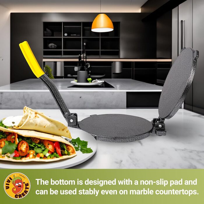 Пресс для тортилій Vivicreate з чавуну, 25,4 см. Прес для тіста, прес для тортилій з антиковзким покриттям, сірий (жовтий)