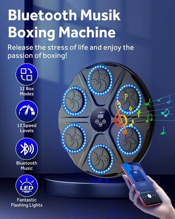 Музична бокс-машина YORRAKA для дорослих з LED-підсвіткою та Bluetooth - бокс-тренажер з 12 режимів швидкості та підрахунку ударів