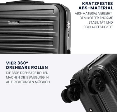 WITTCHEN Skyspeed Line - великий валіза з жорстким корпусом ABS, 4 колеса, телескопічна ручка, комбінаційний замок, чорний. Підходить для авіакомпаній Lufthansa, Eurowings, Ryanair, Condor