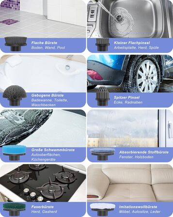Electric Cleaning Brush, [Collapsible Version] Homtronics Electric Scrub Brush, Adjustable Long Handle, Electric Spin Scrubber Cordless with 8 Drill Brush Heads for Bathroom Kitchen Car, Grey