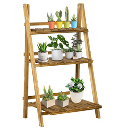 Outsunny 3-Tier Wooden Plant Stand - Dark Brown, 60 x 37 x 93 cm