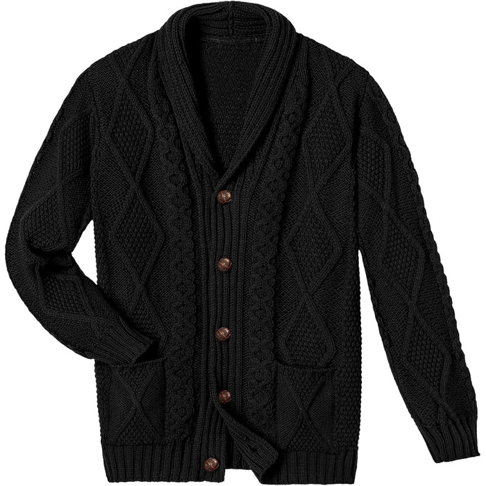 Чоловіча в'язана жилетка Comdecevis з коміром-шарфом, рельєфним в'язанням, на кнопках, з довгими рукавами, кишенями, темно-синього кольору (3XL)