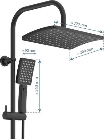 Schütte Shower Set MALLORCA Shower Column with Large Rain Shower Head, Hand Shower with 3 Jet Types, Shower System without Faucet, Matte Black