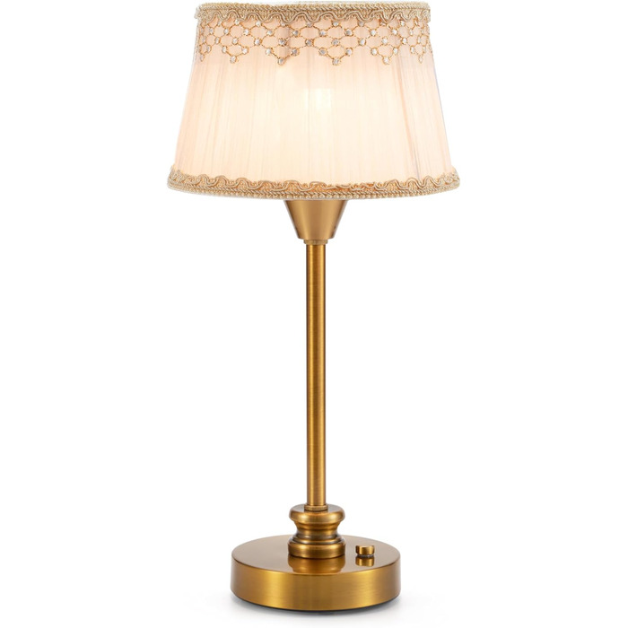 Настільна лампа OCEST з акумулятором, сенсорне керування, регулювання яскравості, для дому, кухні, тераси, їдальні (античне латунь-льон), тканинний абажур 27,5 см