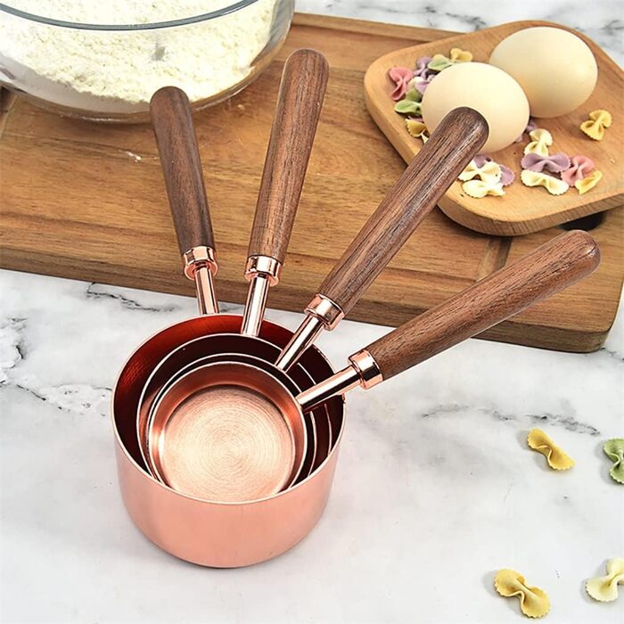 4-Piece/Charge Measuring Spoon Set made of Stainless Steel, Walnut Wood Handle, Copper Measuring Cup Set, Baking and Cooking (Color: A, Size (A