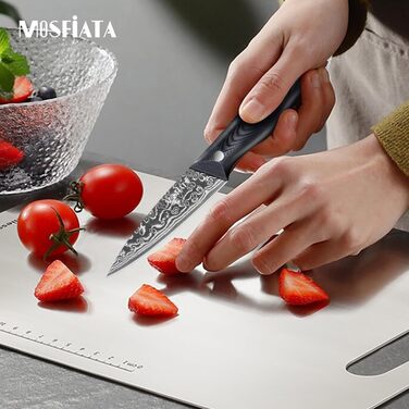 Ніж кухарський MOSFiATA Дамаск 8 дюймів - Японський ніж з дамаської сталі, з чохлом, захистом для пальців та подарунковою упаковкою (Чорний)