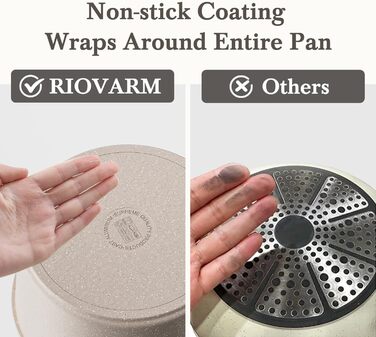 Набір посуду RIOVARM з індукційним дном, 15 предметів: каструлі та сковороди з антипригарним гранітним покриттям та знімними ручками, кришки з силікону. Без PFOA.