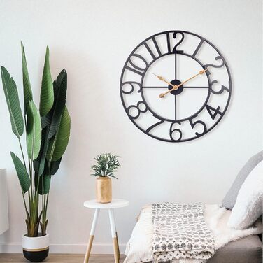 Large European Industrial Vintage Wall Clock with Roman Numerals, Silent No Ticking Sounds Metal Wall Clock, Decorative Wall Clock for Living Room, Kitchen, Bedroom - (Black Arabic, 50cm)