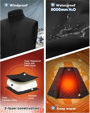 Чоловічий жилет Outdoor Venture з підкладкою, водовідштовхуючий, вітрозахисний, дихаючий. Ідеально для велоспорту, бігу та піших прогулянок (Чорний, M)