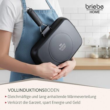 Гриль-сковорода Brieve Black Titanium індукційна, алюмінієва з антипригарним покриттям, складана, 34x24 см