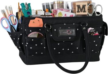 Everything Mary Blaugruner, geometric deluxe store and tote bag, organizer for crafts, sewing, paper, art, desk, canvas, accessories, storage with handles for travel (black and white triangle)