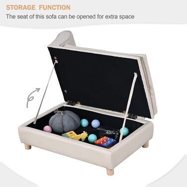 Софа для собак та котів Yoonnie room з PU-шкіри з місцем для зберігання, дерев'яний каркас, подушки, ліжко для маленьких тварин, софа для цуценят та котів (Перловий білий)