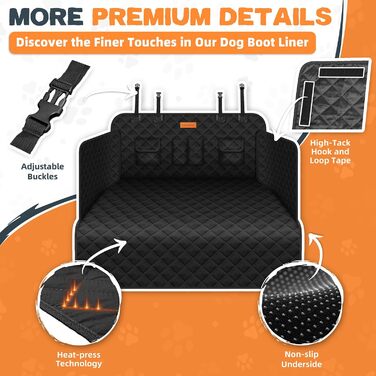 Захист для багажника автомобіля від собак: борти та захист від порогу - універсальний килимок для багажника, водонепроникний та стійкий до подряпин. Підходить для авто, універсалів, SUV (чорний, преміум)