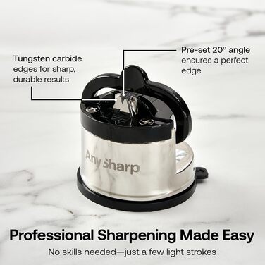 AnySharp Pro металевий точильник для ножів із присоскою, щіткова нержавіюча сталь