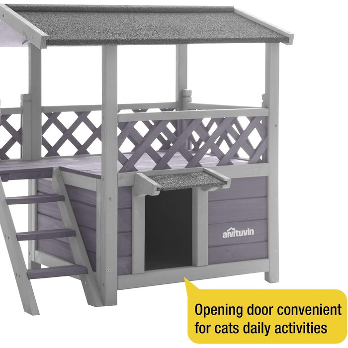Будинок для собак та котів Aivituvin Feral з 2 поверхами та сходами (сірий), L-09