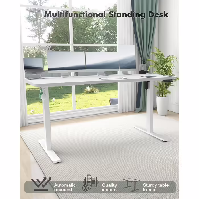 Devoko Height-Adjustable Desk with USB Port, Electric Standing Desk, Height-Adjustable Sit-Stand Adjustable Computer Desk, Standing Desk, Office Desk, Adjustable Desk, 160x70cm, White 160 x 70 cm White
