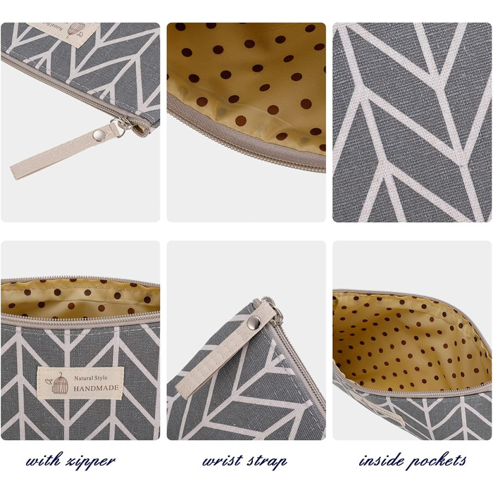 3 косметичні сумки з канвасу, органайзери для макіяжу, дорожні косметички для жінок, набір 3 шт. (Натуральний стиль)