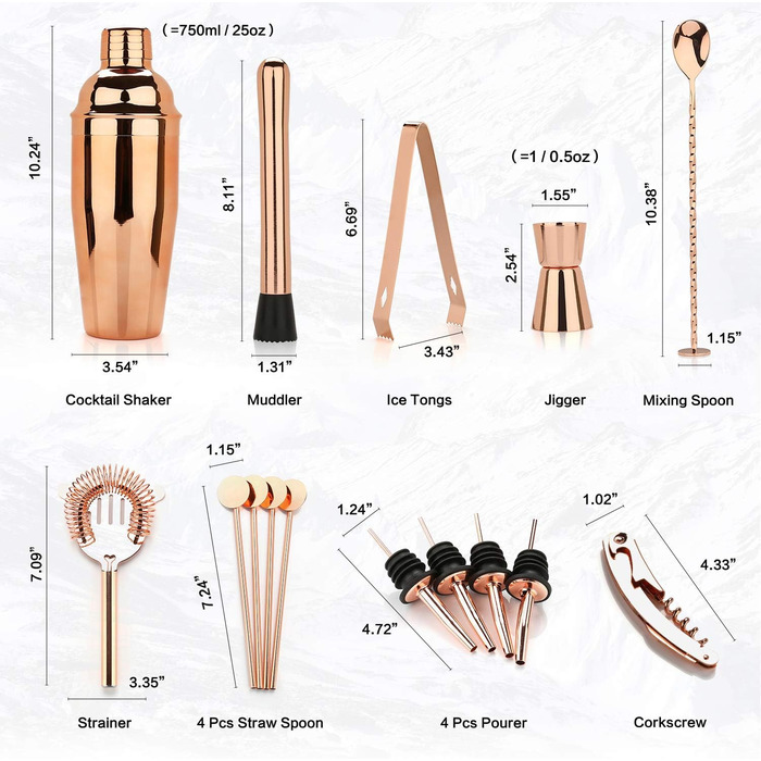 Sovyime Cocktail Set Cocktail Shaker 750ml Bartender Set, 16-Piece Stainless Steel Bar Cocktail Accessories with Wooden Stand, Perfect Home Kitchen Gift for Men Women