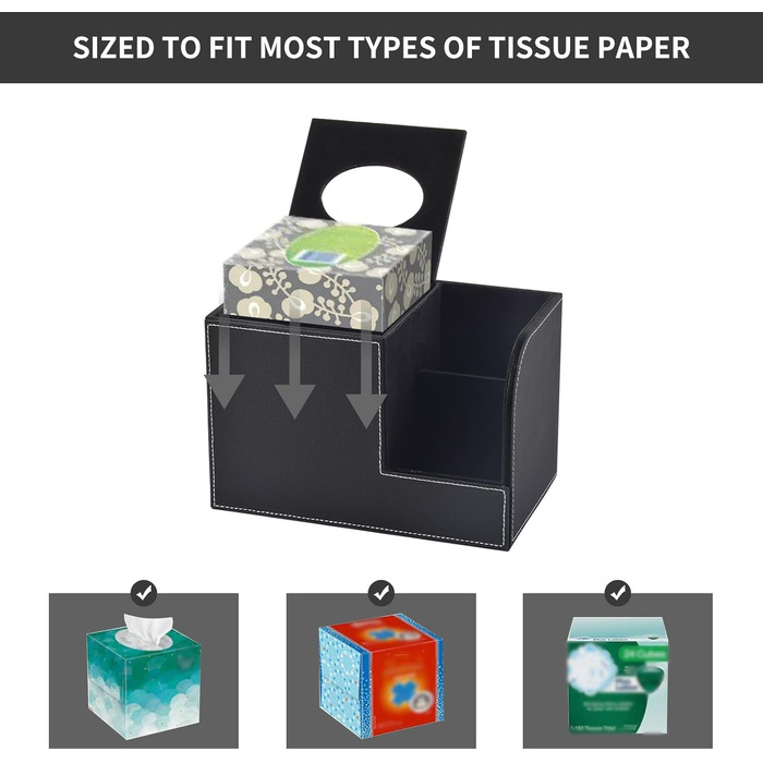 Організатор для серветок з шкіри, коробка для тканинних серветок, квадратна, з тримачем для пульта, чорний
