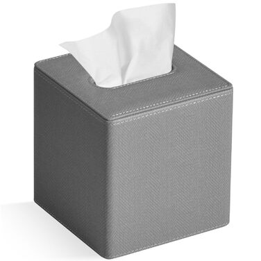 Скляниця для серветок квадратна, PU-шкіра, сучасний органайзер для рушників, підходить для ванної кімнати, спальні, вітальні або офісу (сірий льон)
