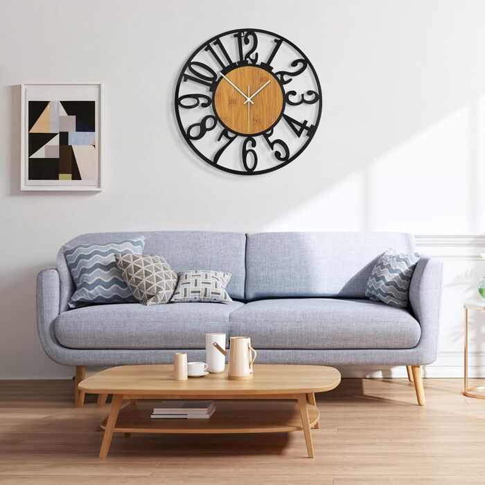 Large Wall Clock, Ticking Sounds, 34CM/14 Inch Silent, No Noise, Battery Operated, Modern, Oversized, Retro Vintage Oversized Wall Clock for Living Room, Bedroom and Kitchen