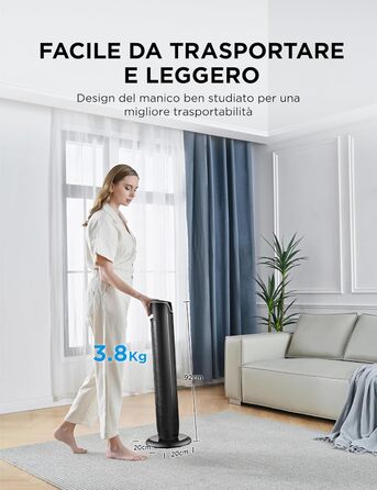 Вентилятор торгової марки Midea FZ10-17JR Elegant Tower Fan з дистанційним керуванням, таймером, потужність 45W, чорний колір
